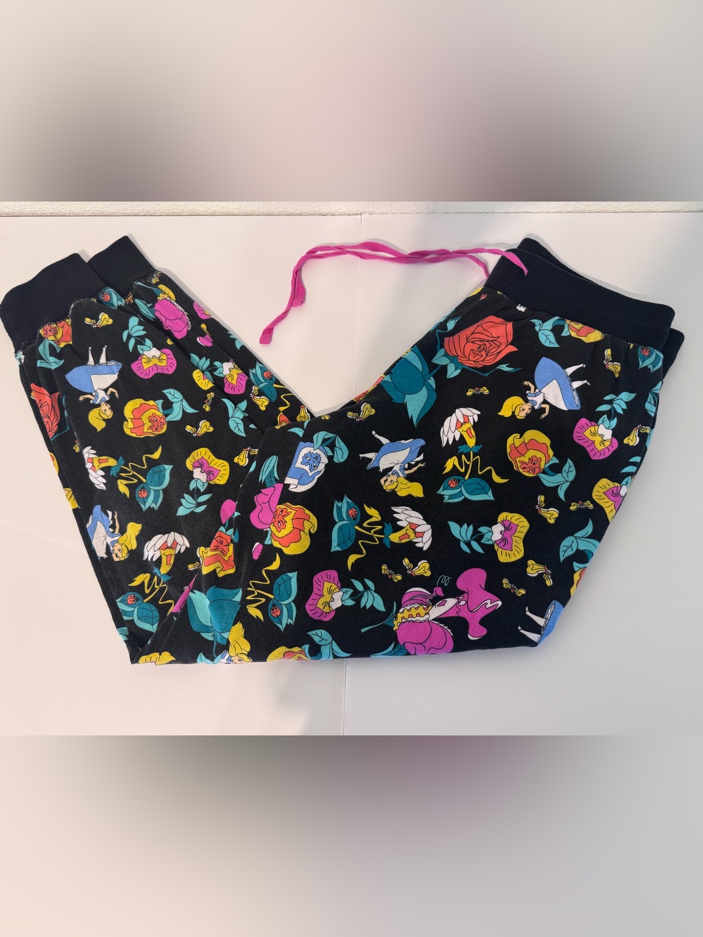 Disney Gray Joggers with Pink and Teal Heart Print